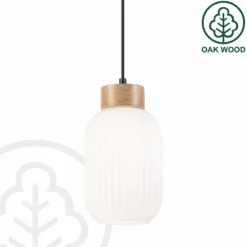 Hängeleuchte Harmony, Ø 14 cm, weiß/eiche, Glas/Holz