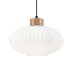 Hängeleuchte Harmony, Ø 25 cm, weiß/eiche, Glas/Holz
