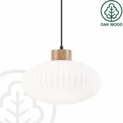 Hängeleuchte Harmony, Ø 25 cm, weiß/eiche, Glas/Holz