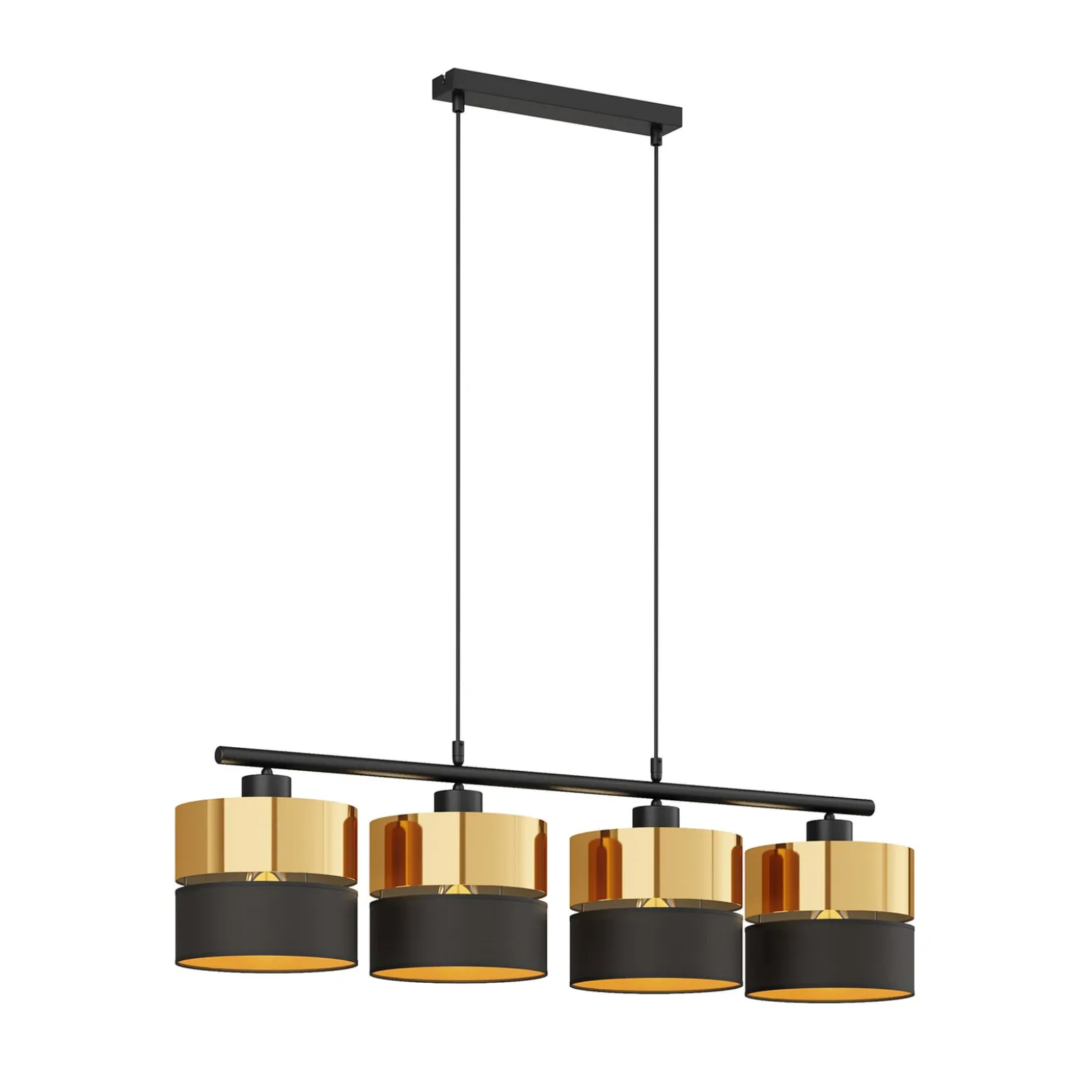 Hängeleuchte Hilton, schwarz/gold, vierflammig
