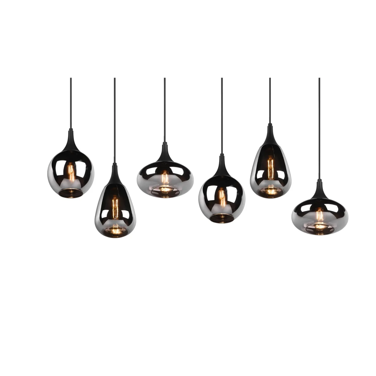 Hängeleuchte Lumina, 6-flammig, schwarz/chrom, Glas