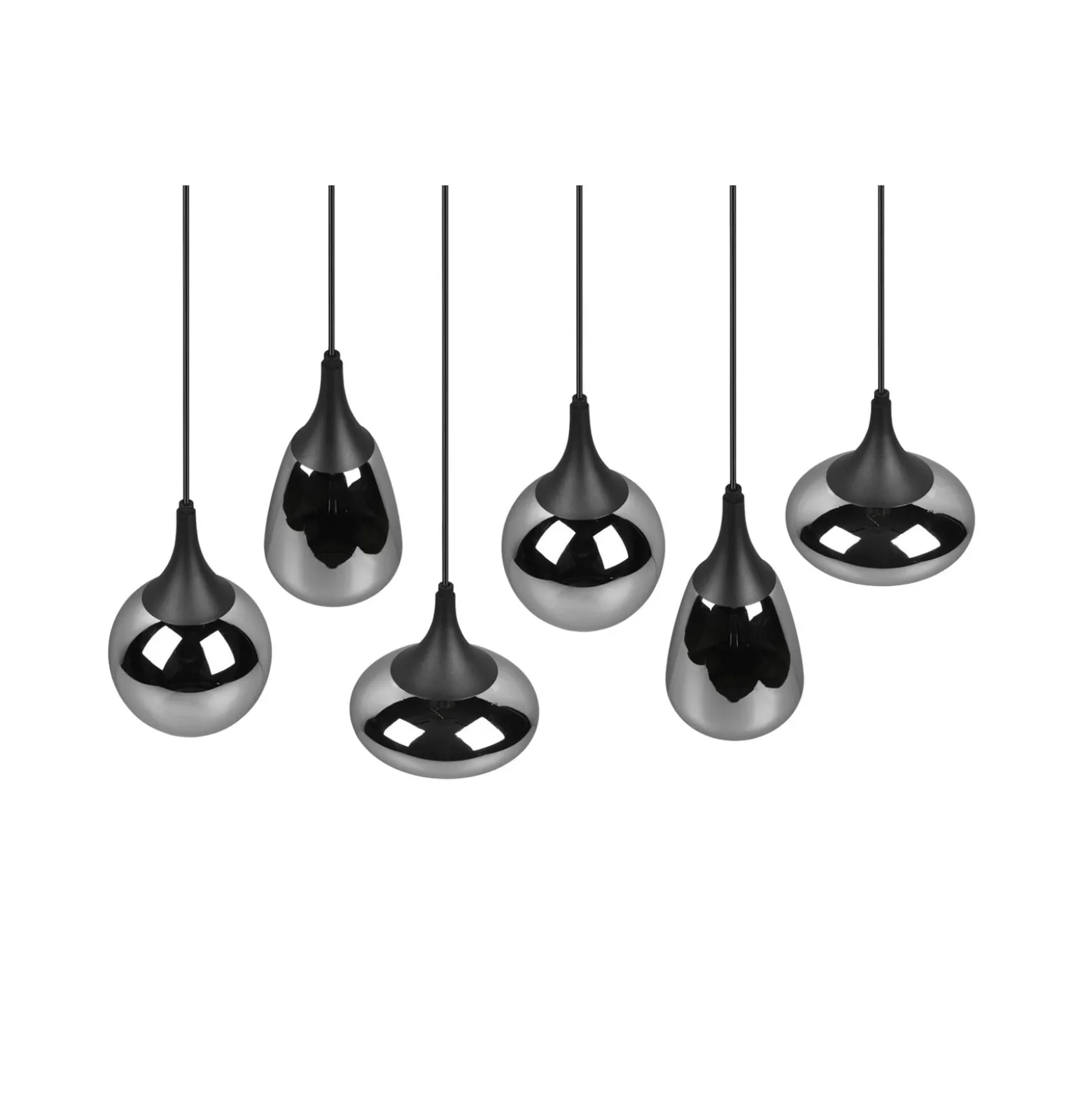 Hängeleuchte Lumina, 6-flammig, schwarz/chrom, Glas