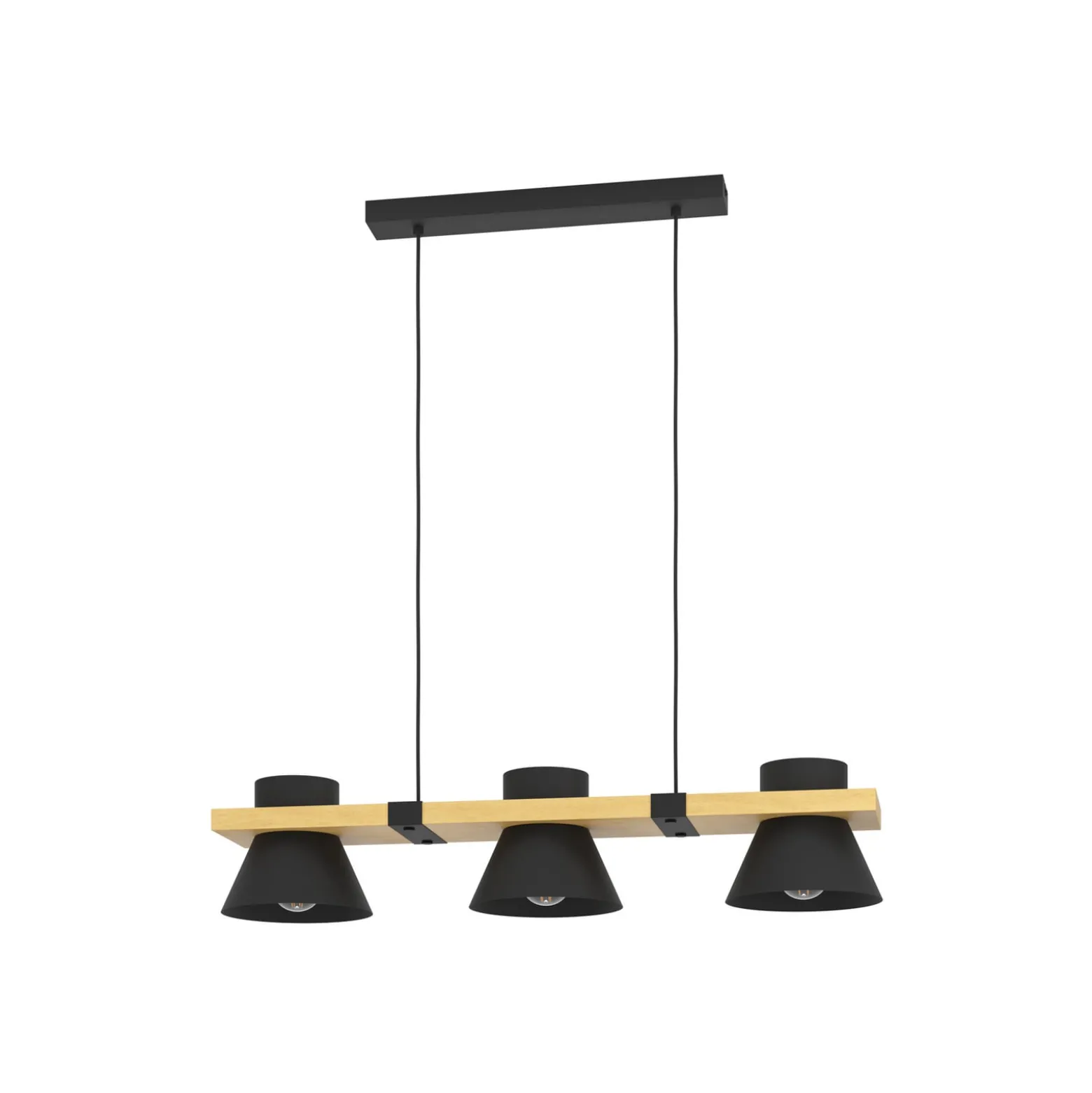 Hängeleuchte Maccles in Schwarz mit Holz, 3-fl.