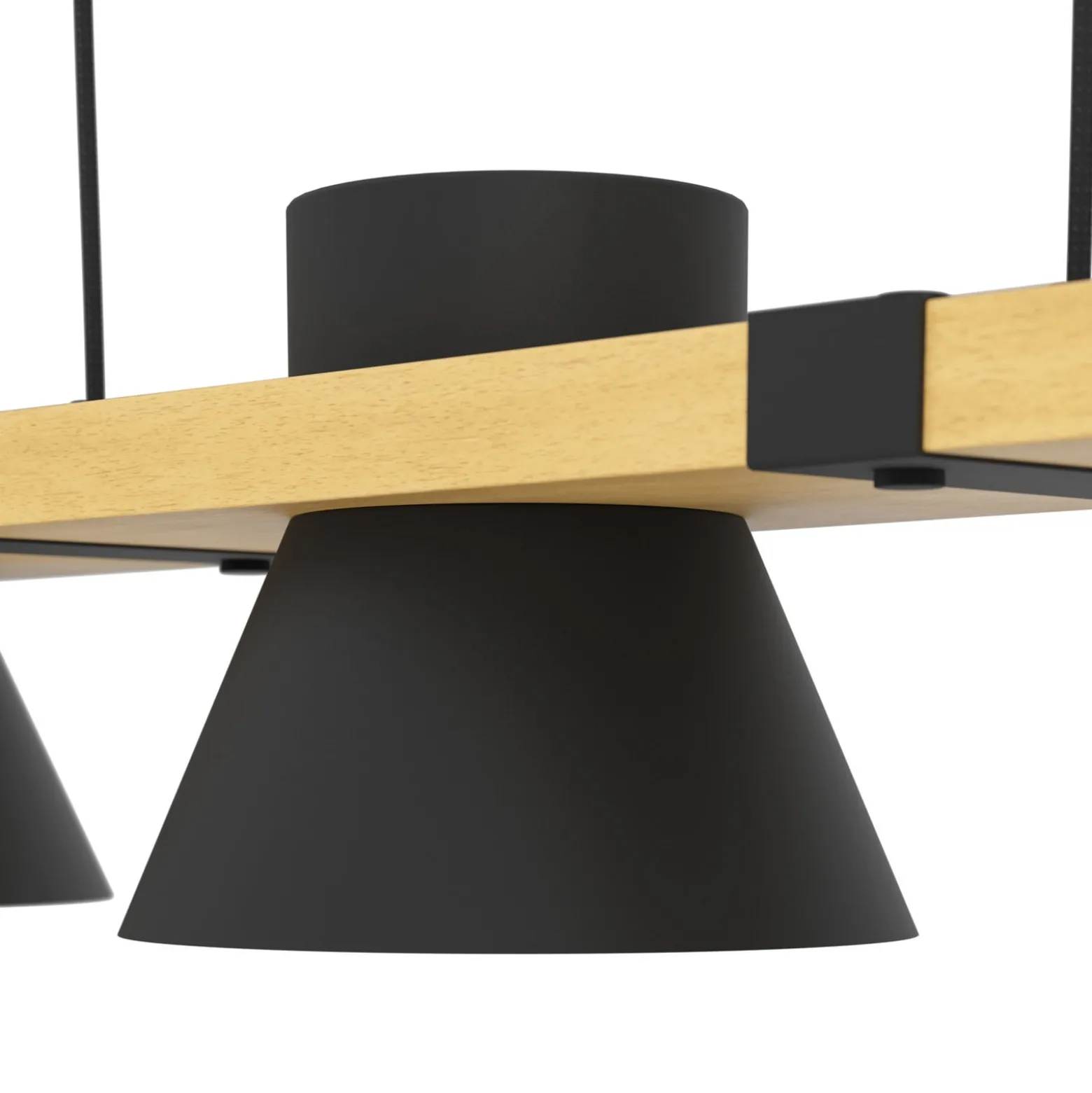 Hängeleuchte Maccles in Schwarz mit Holz, 3-fl.