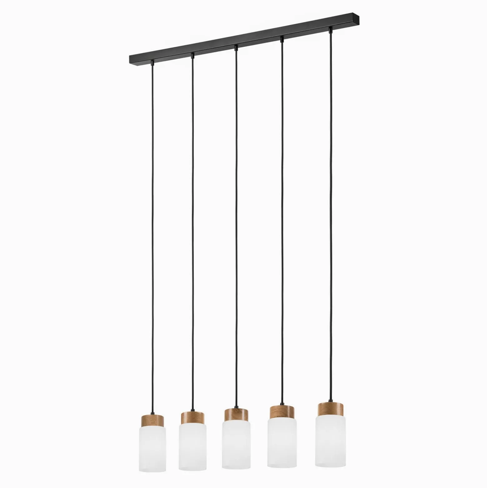 Hängeleuchte Markus, Opalglas/Eichenholz Länge 100 cm 5-flg.