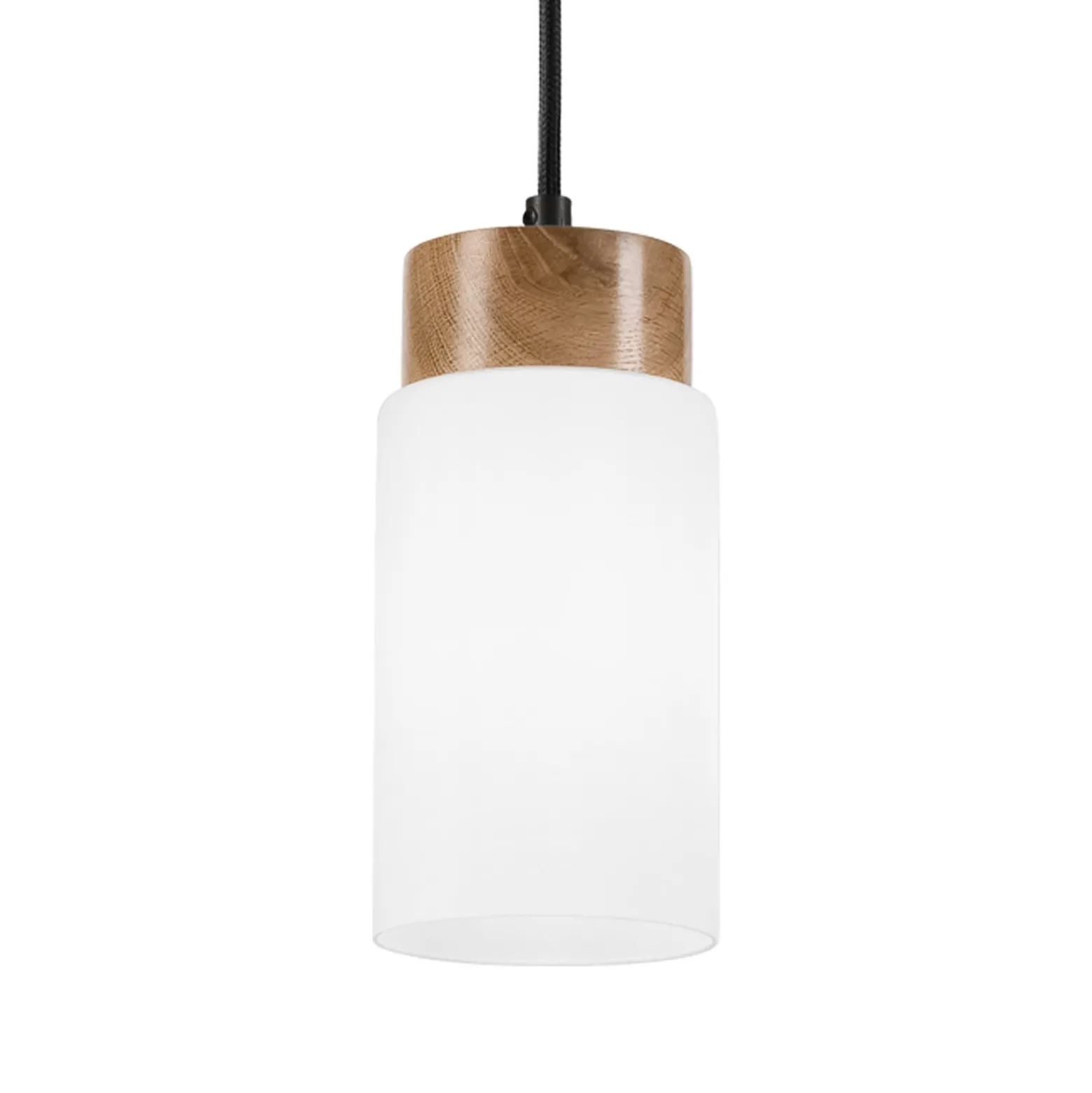 Hängeleuchte Markus, Opalglas/Eichenholz, Ø 9,5 cm, E27