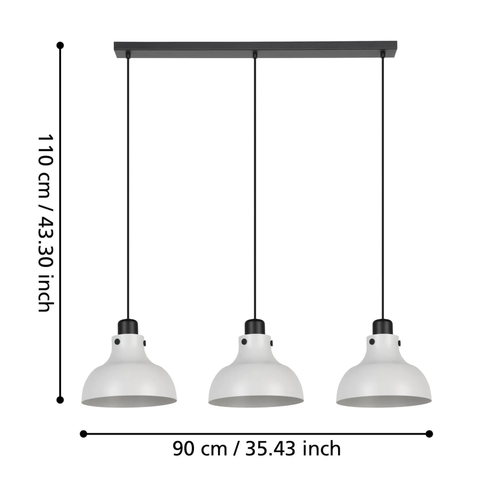 Hängeleuchte Matlock, Länge 90 cm, grau/schwarz, 3-flg.