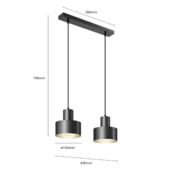 Hängeleuchte Rif, linear zweiflammig, schwarz