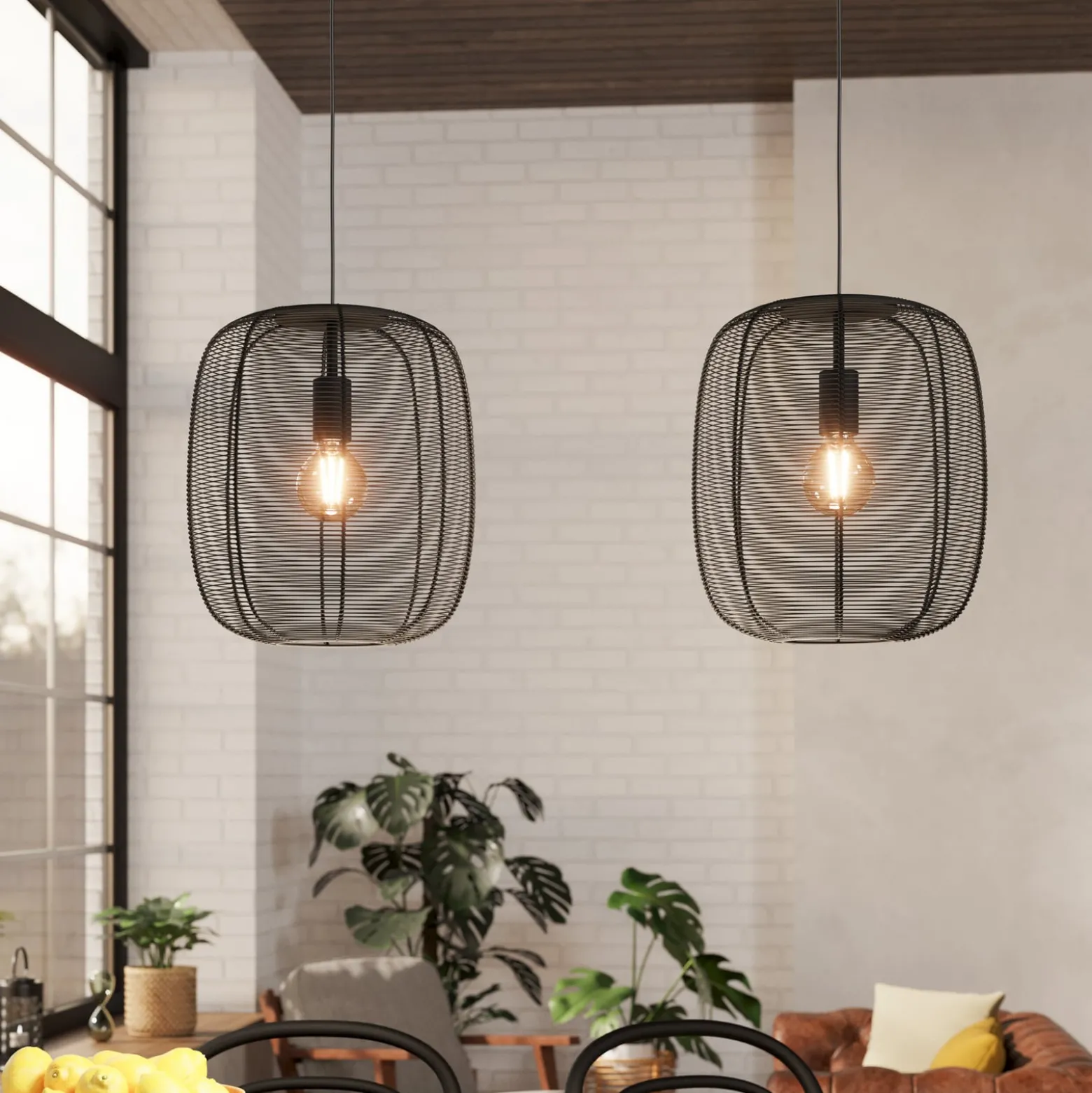 Hängeleuchte Rinroe, Länge 90 cm, schwarz, 2-flg., Stahl