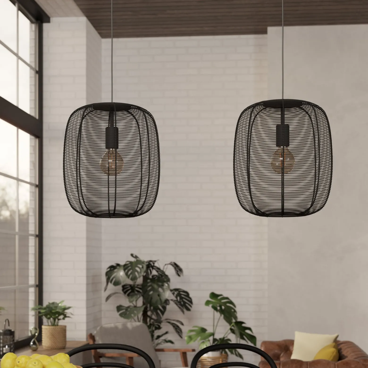 Hängeleuchte Rinroe, Länge 90 cm, schwarz, 2-flg., Stahl