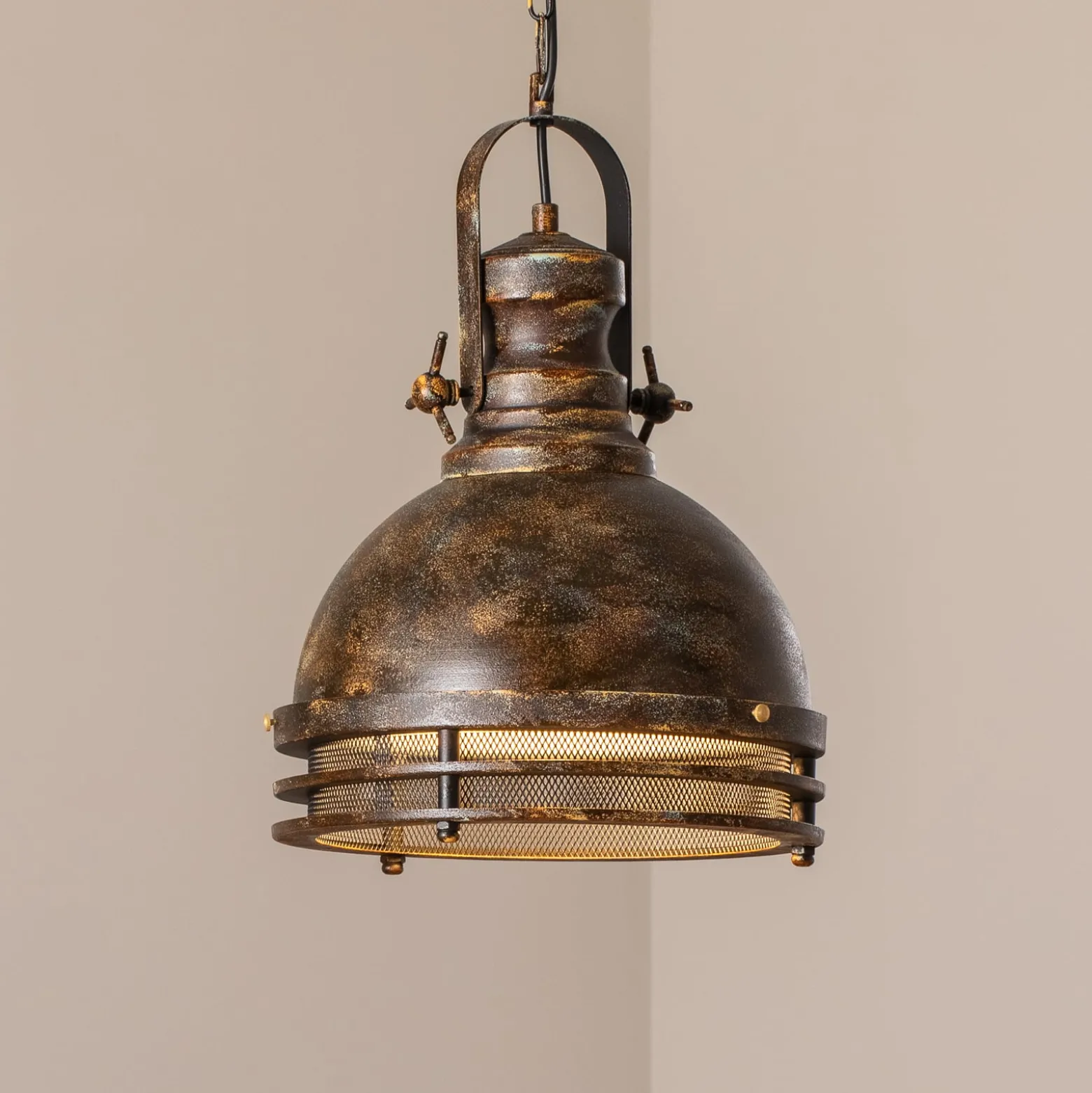 Hängeleuchte Saglam, 1-flammig, altmessing, Ø 30 cm, Metall