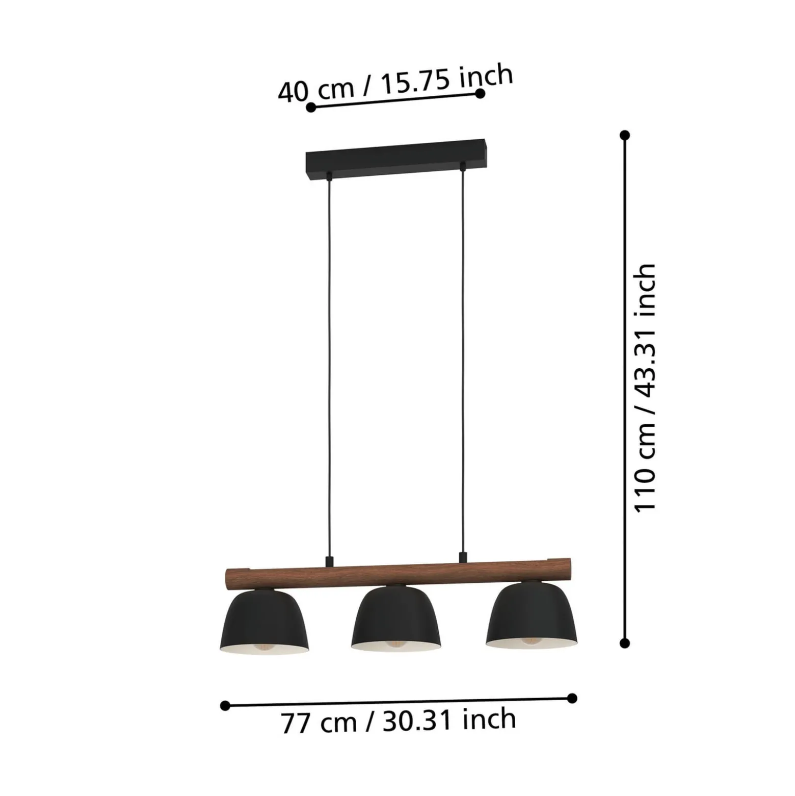 Hängeleuchte Sherburn, Länge 77 cm, schwarz/braun, 3-flg.
