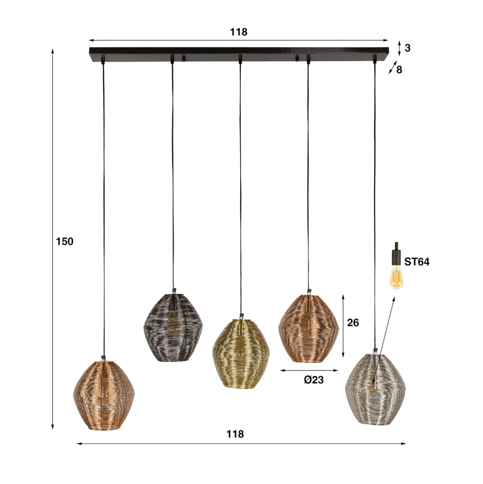 Hängeleuchte Spoelamp, multicolor, Metall, 5-flammig, E27