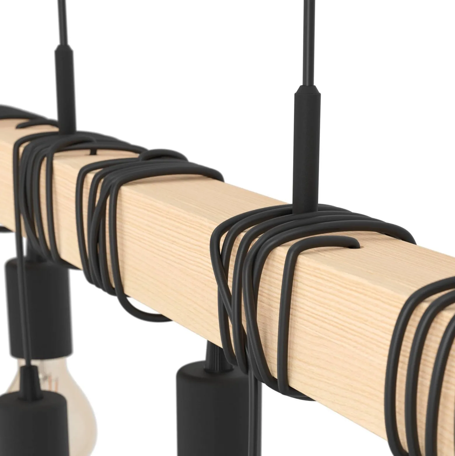 Hängeleuchte Townshend, Länge 150 cm, schwarz/holz, 9-flg.