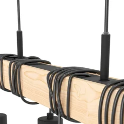 Hängeleuchte Townshend, Länge 100 cm, schwarz/eiche, 6-flg.