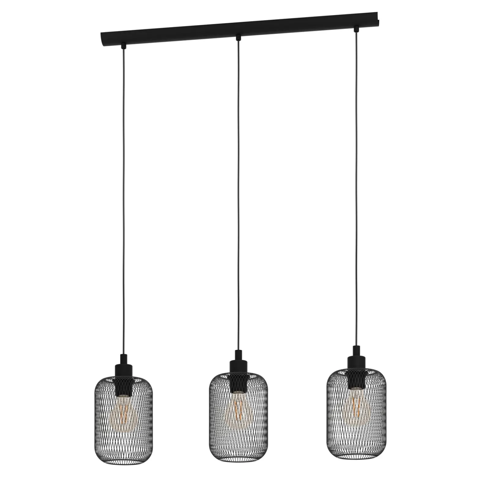 Hängeleuchte Wrington, Länge 74 cm, schwarz, 3-flg., Stahl