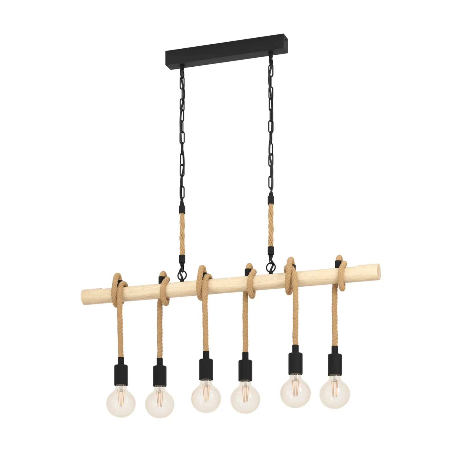 Hängeleuchte Youngstown, Länge 100 cm, schwarz/braun, 6-flg.