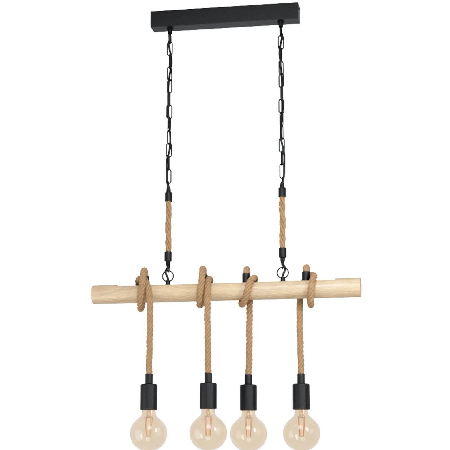 Hängeleuchte Youngstown, Länge 70 cm, schwarz/braun, 4-flg.