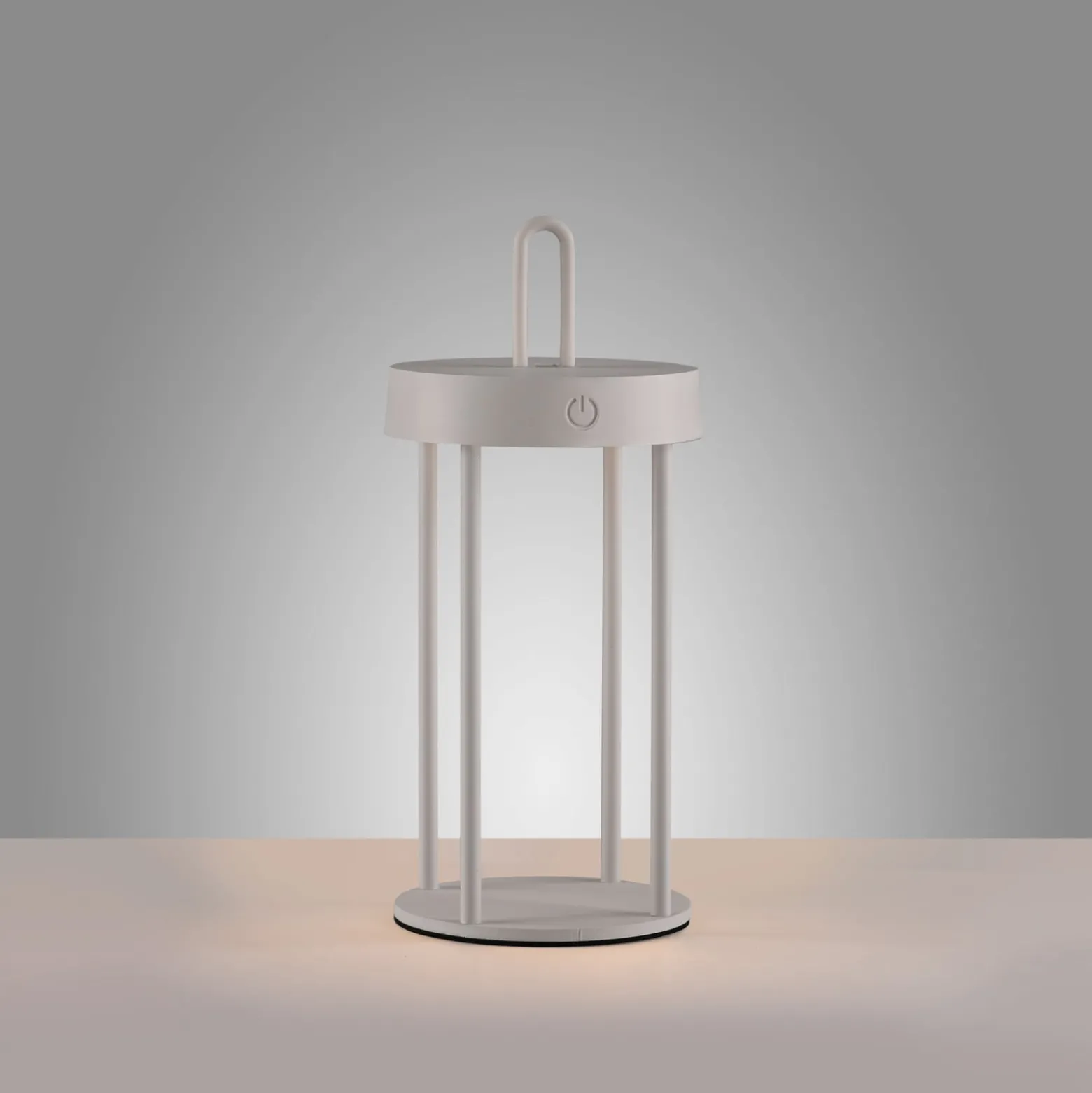 JUST LIGHT. LED-Akku-Tischlampe Anselm grau-beige 28cm Eisen