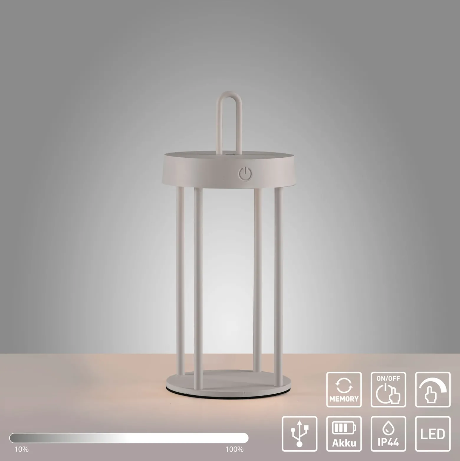 JUST LIGHT. LED-Akku-Tischlampe Anselm grau-beige 28cm Eisen