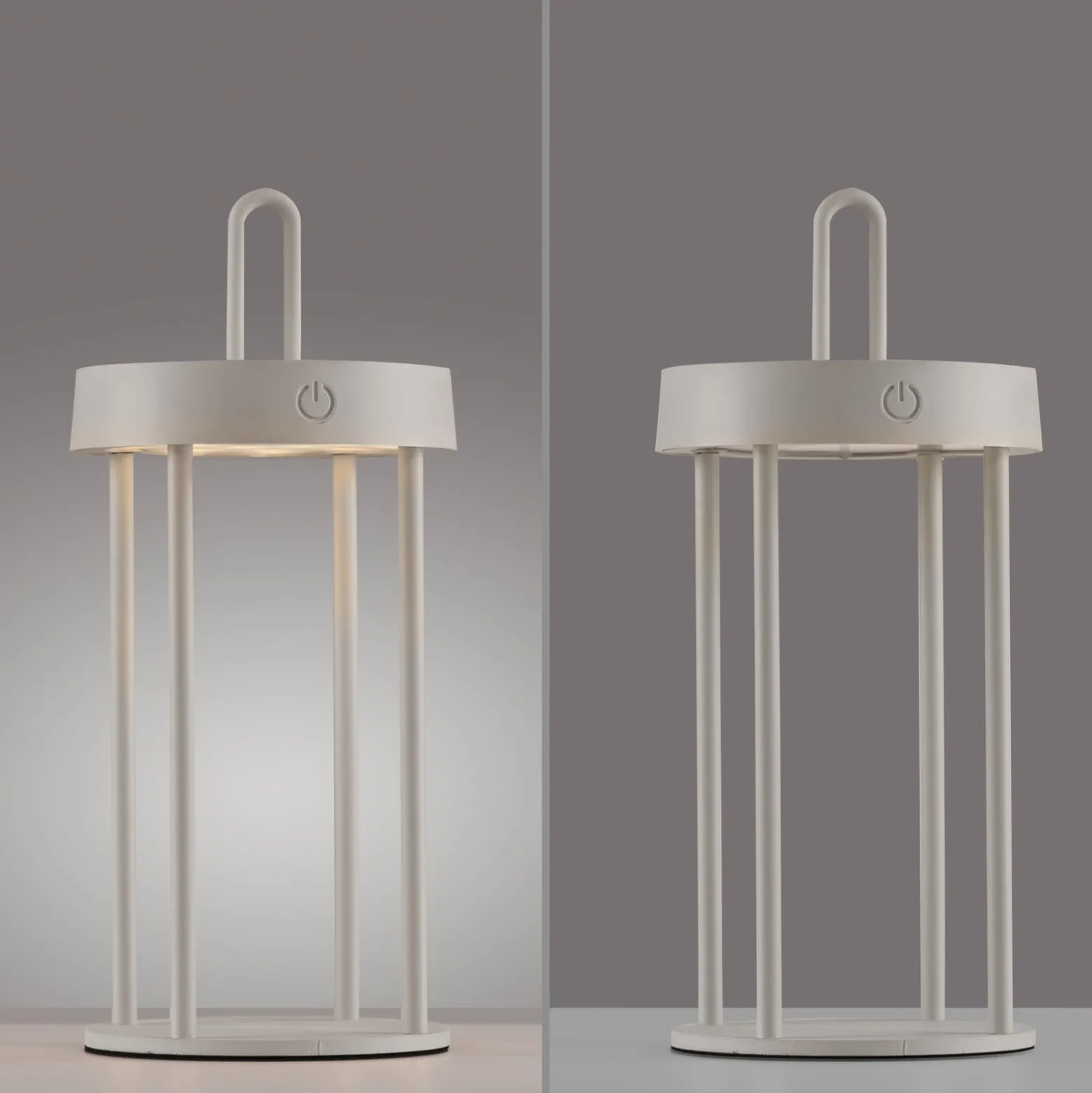 JUST LIGHT. LED-Akku-Tischlampe Anselm grau-beige 28cm Eisen