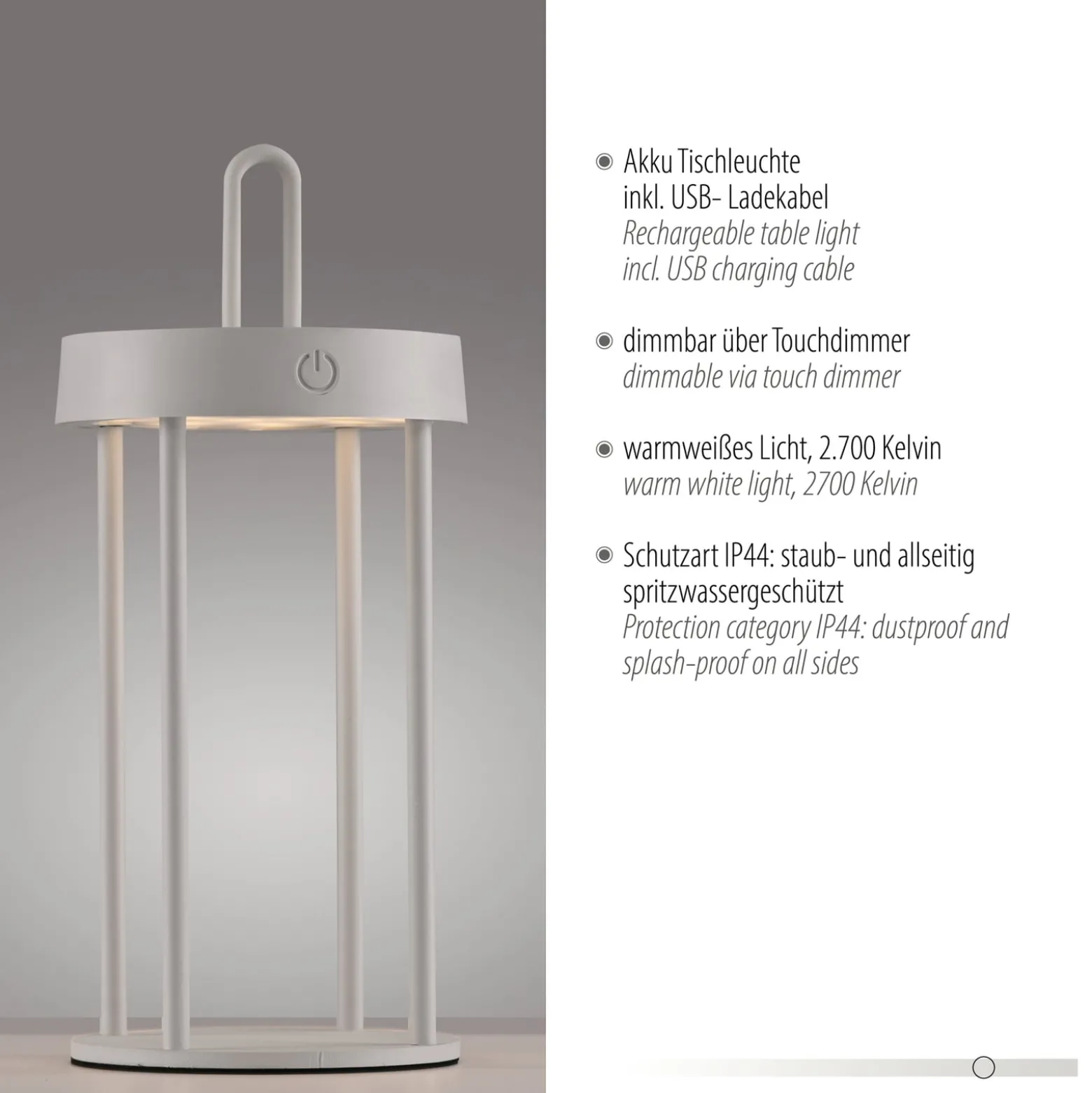 JUST LIGHT. LED-Akku-Tischlampe Anselm grau-beige 28cm Eisen