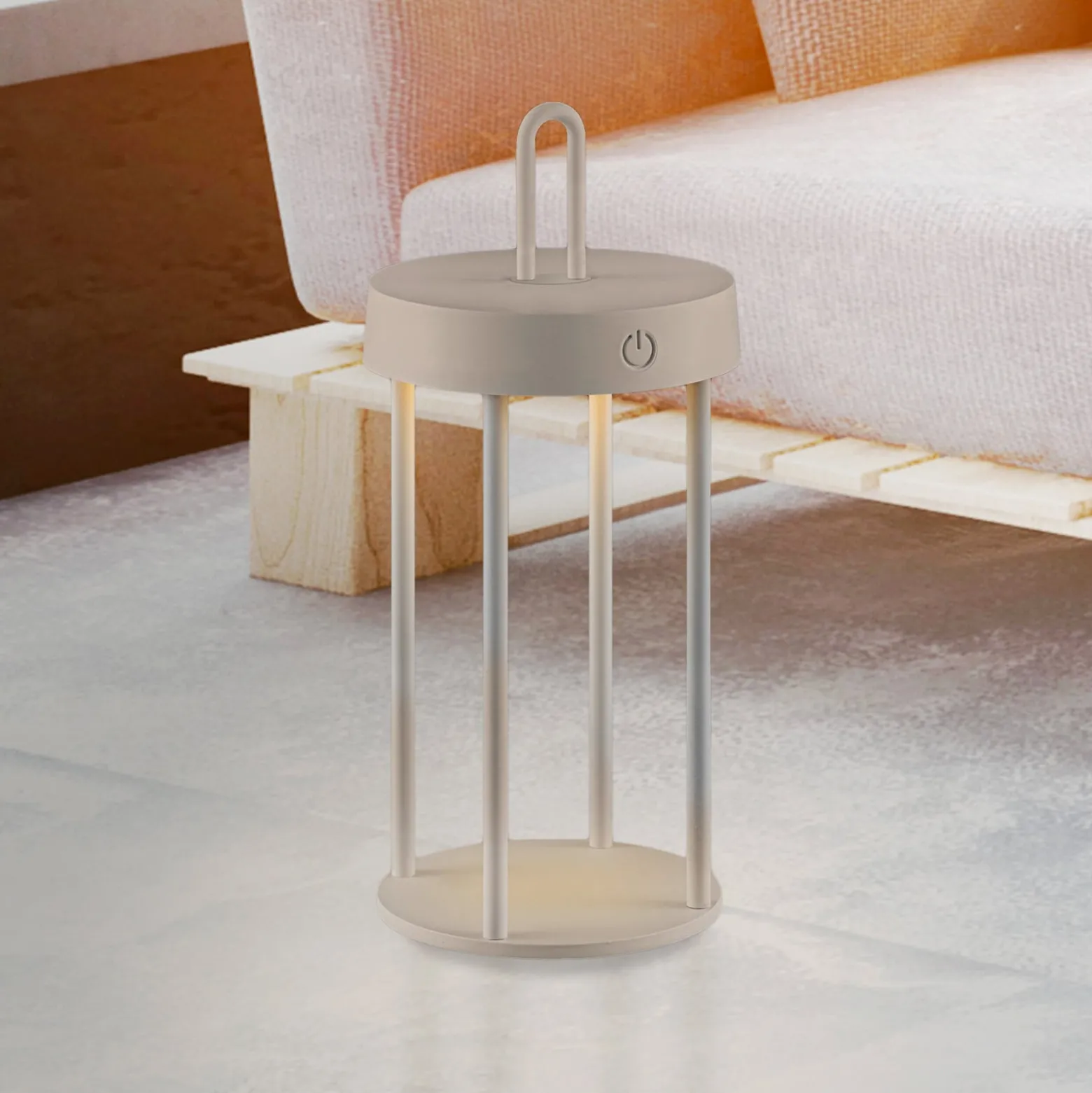 JUST LIGHT. LED-Akku-Tischlampe Anselm grau-beige 28cm Eisen