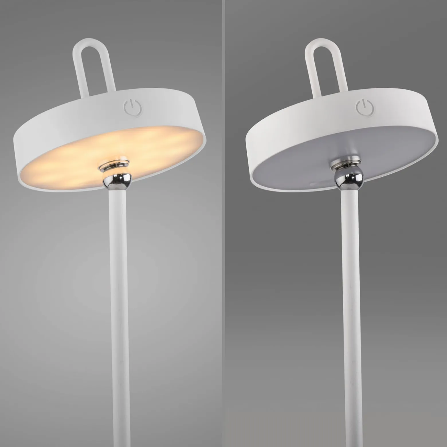 JUST LIGHT. LED-Akku-Tischleuchte Amag, weiß, Eisen, IP44