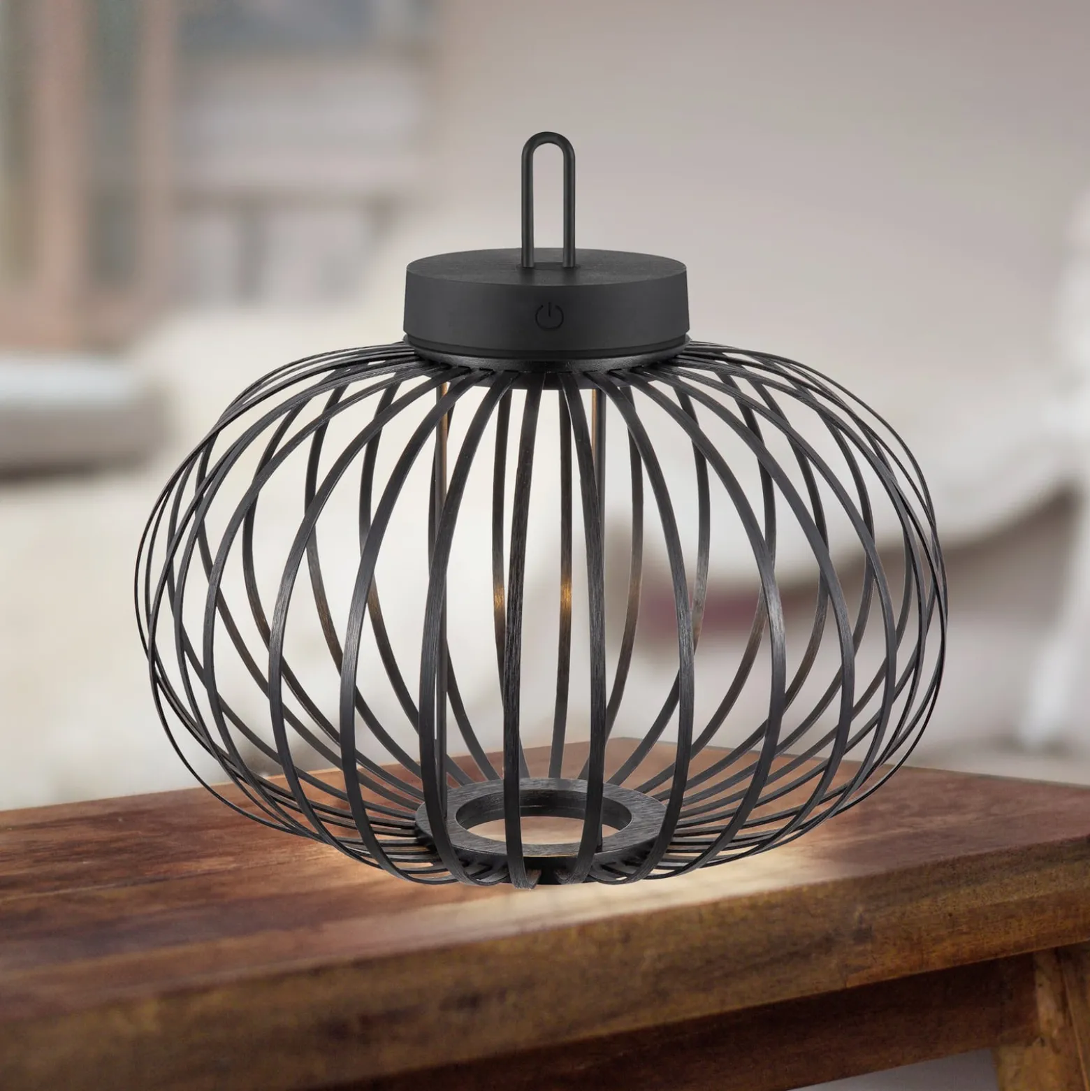 JUST LIGHT. LED-Akku-Tischleuchte Akuba schwarz 33 cm Bambus