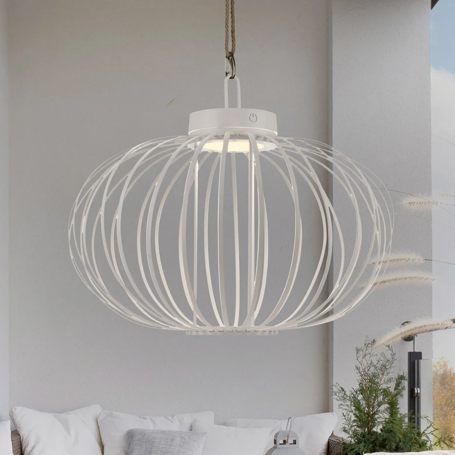 JUST LIGHT. LED-Akku-Tischleuchte Akuba, weiß, 37 cm, Bambus