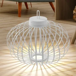 JUST LIGHT. LED-Akku-Tischleuchte Akuba, weiß, 37 cm, Bambus