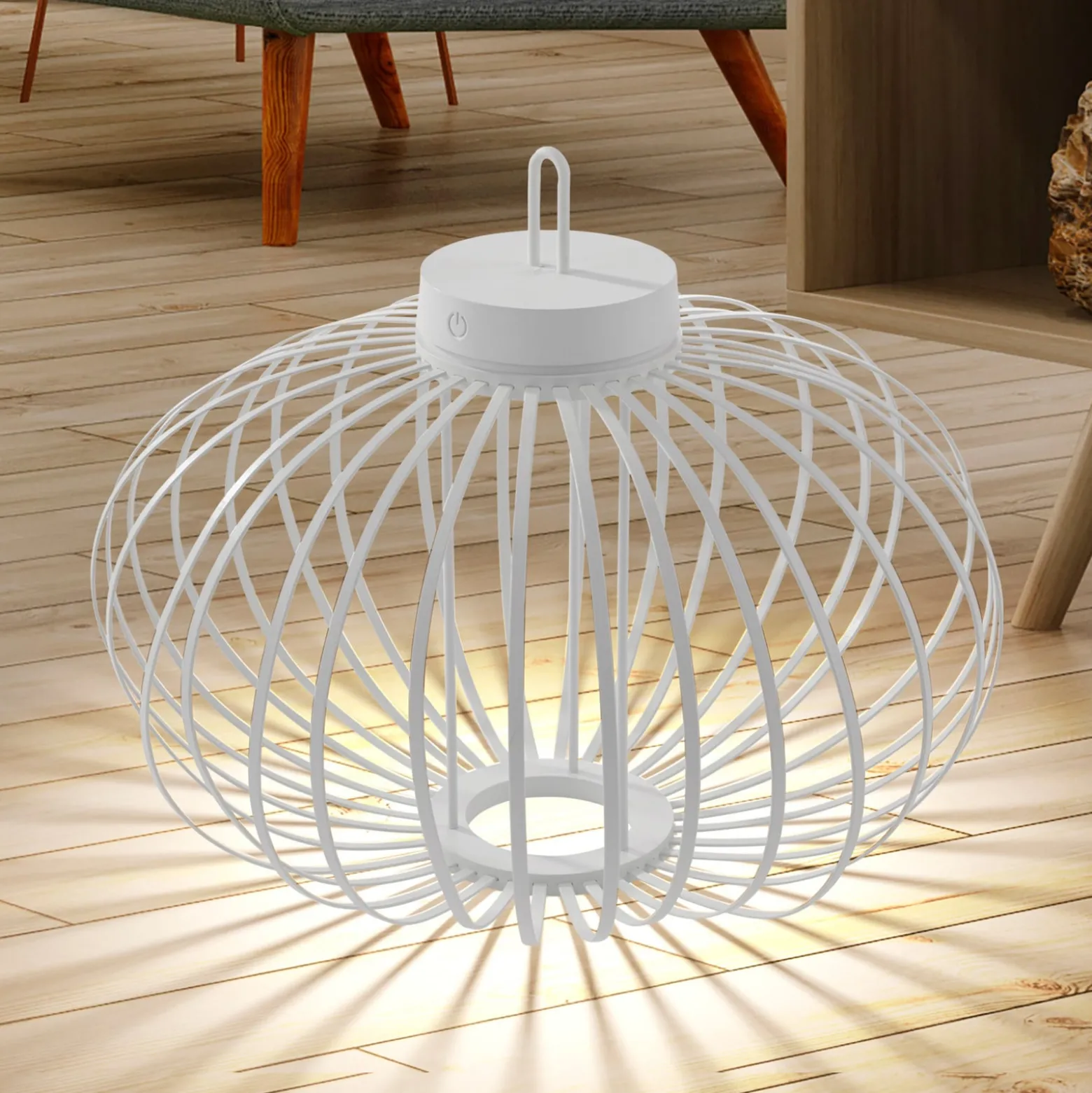JUST LIGHT. LED-Akku-Tischleuchte Akuba, weiß, 37 cm, Bambus