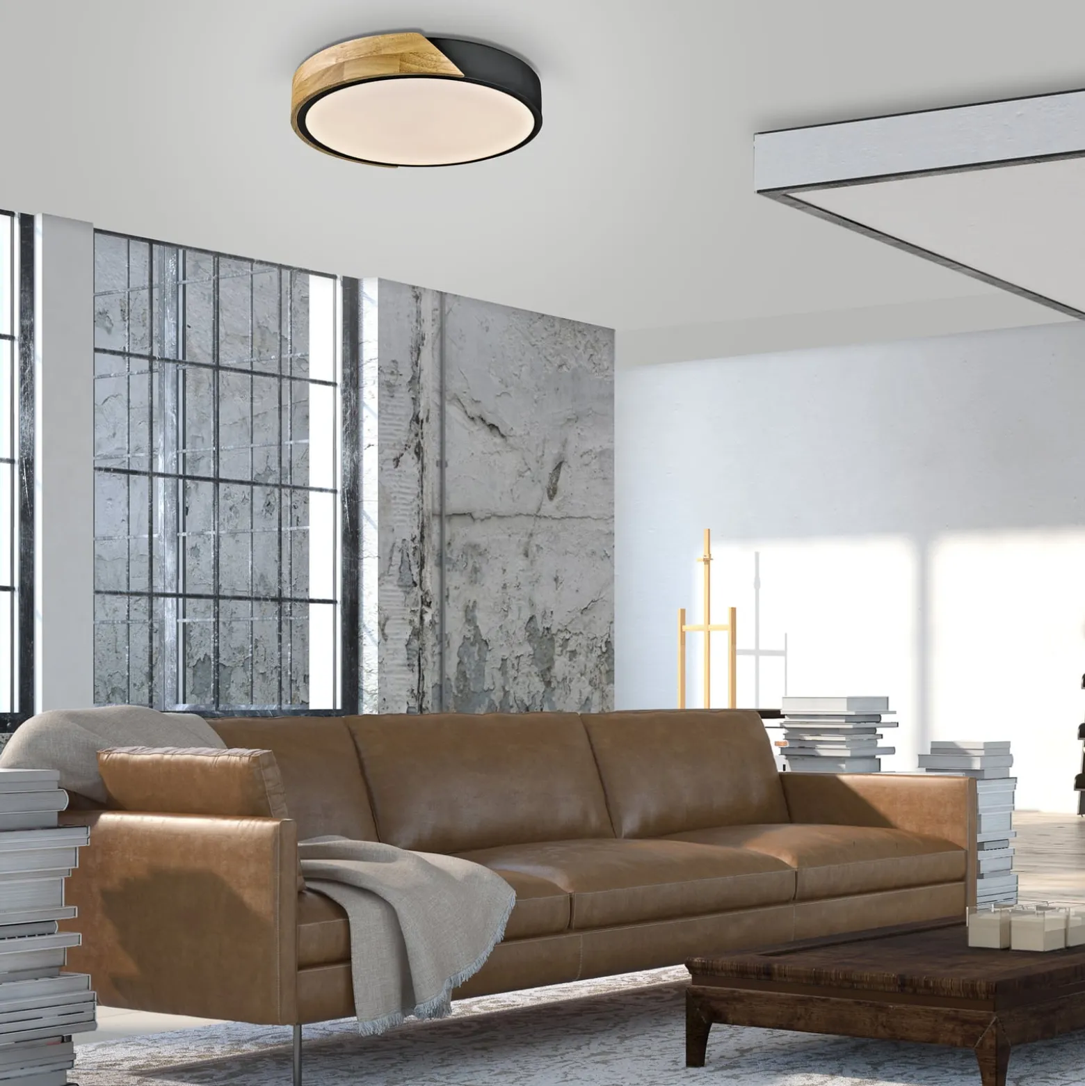 JUST LIGHT. LED-Deckenleuchte Bila, schwarz, Ø 32 cm, Holz
