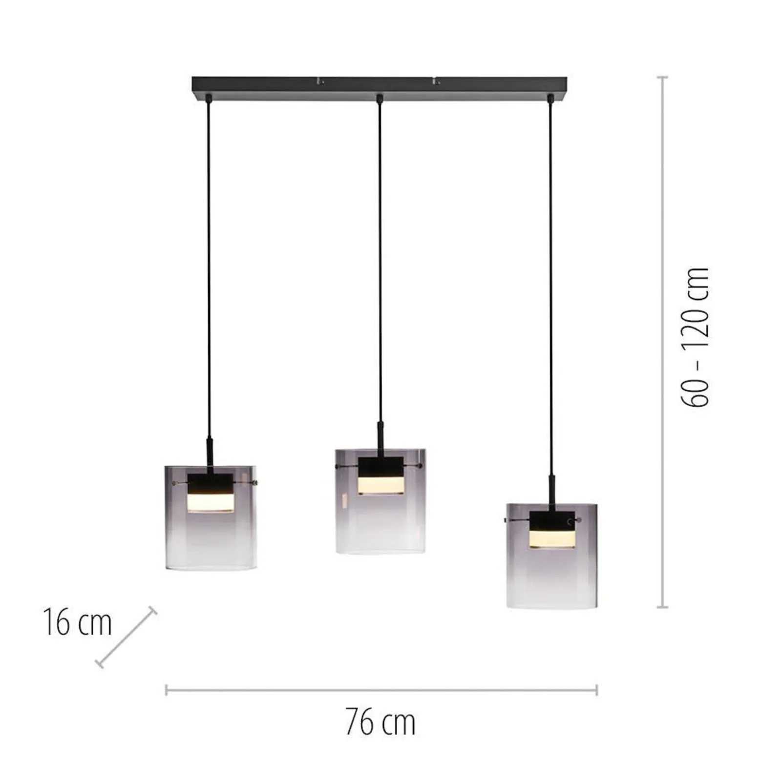 JUST LIGHT. LED-Hängeleuchte Elio, Rauchglas, 3-fl., schwarz
