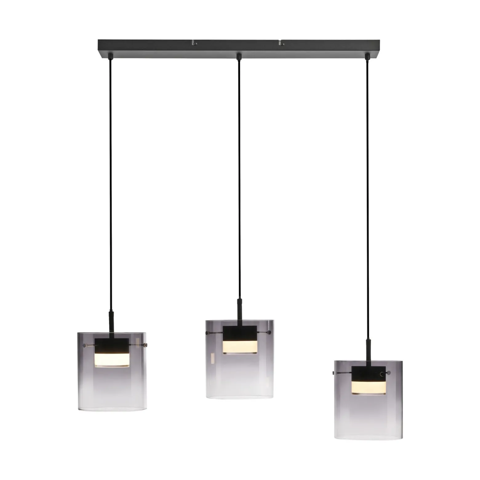 JUST LIGHT. LED-Hängeleuchte Elio, Rauchglas, 3-fl., schwarz