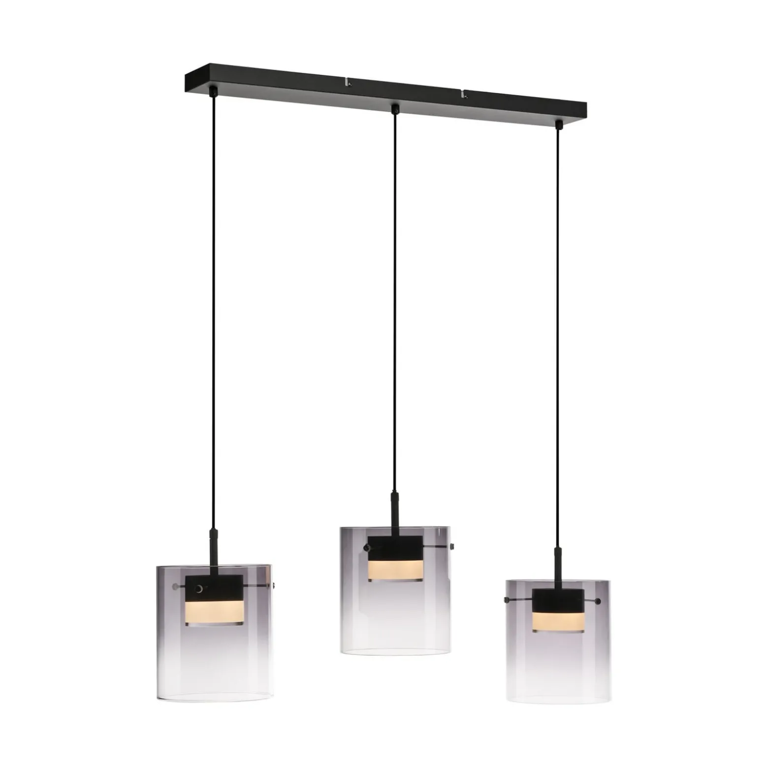 JUST LIGHT. LED-Hängeleuchte Elio, Rauchglas, 3-fl., schwarz