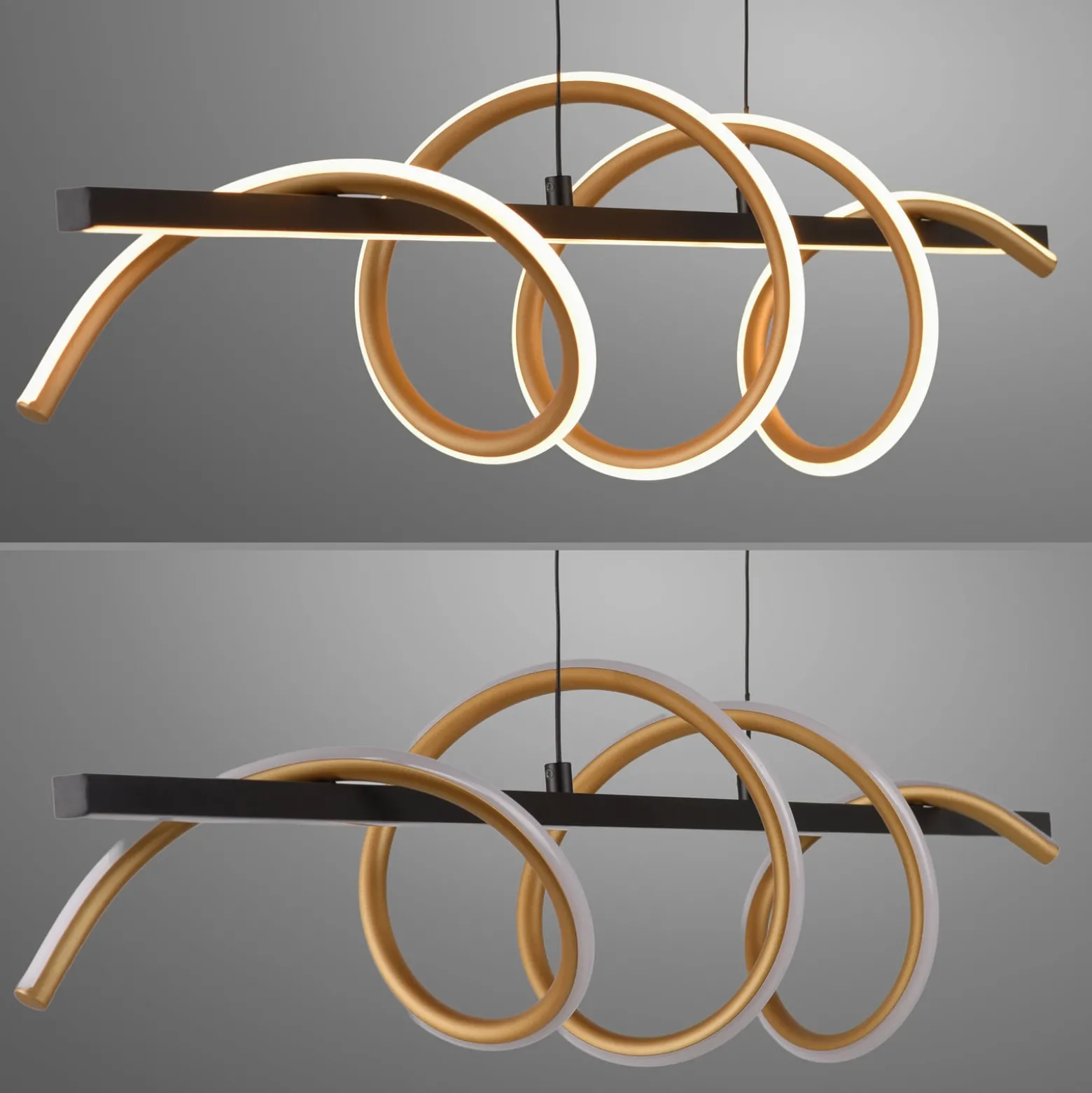 JUST LIGHT. LED-Hängeleuchte Emanda, Eisen, schwarz-messing