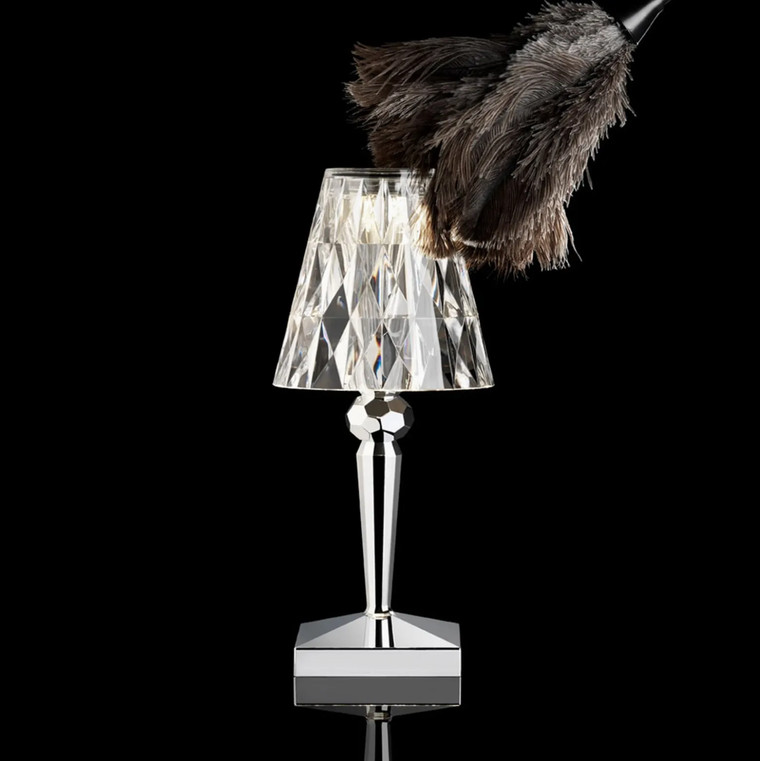 Kartell LED-Akku-Tischlampe Battery, 30cm, chromfarben, IP54