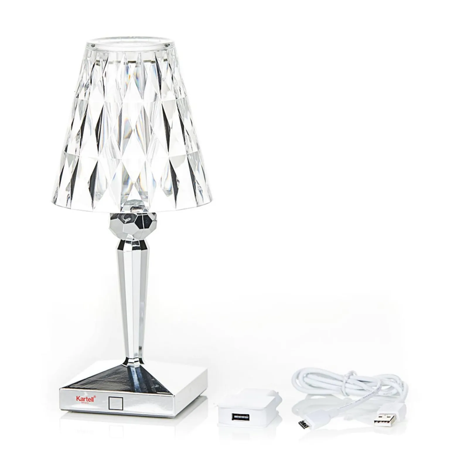 Kartell LED-Akku-Tischlampe Battery, 30cm, chromfarben, IP54