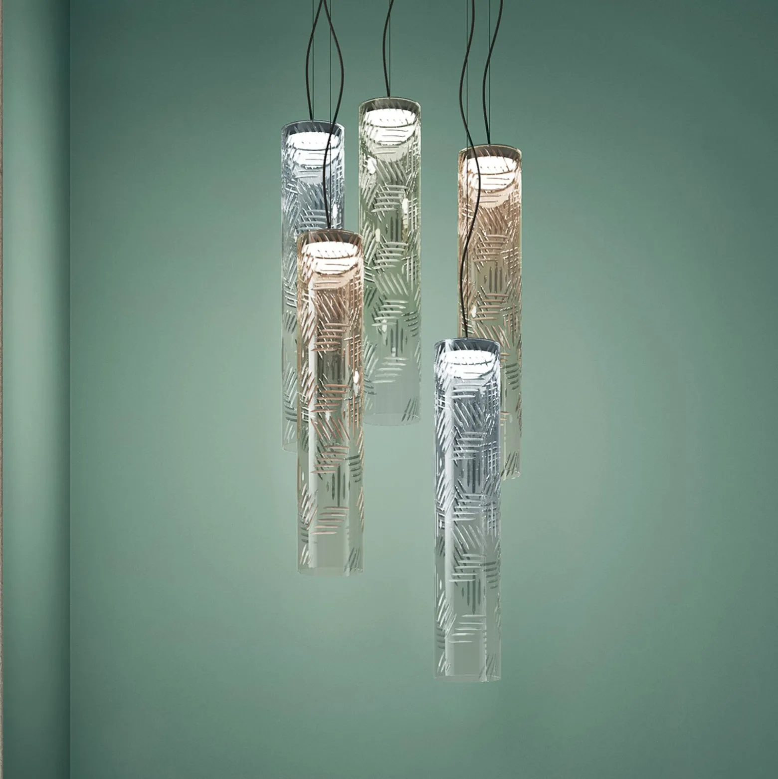 kdln LED-Pendelleuchte Jer 1, rauchblau, Ø 10 cm, Glas