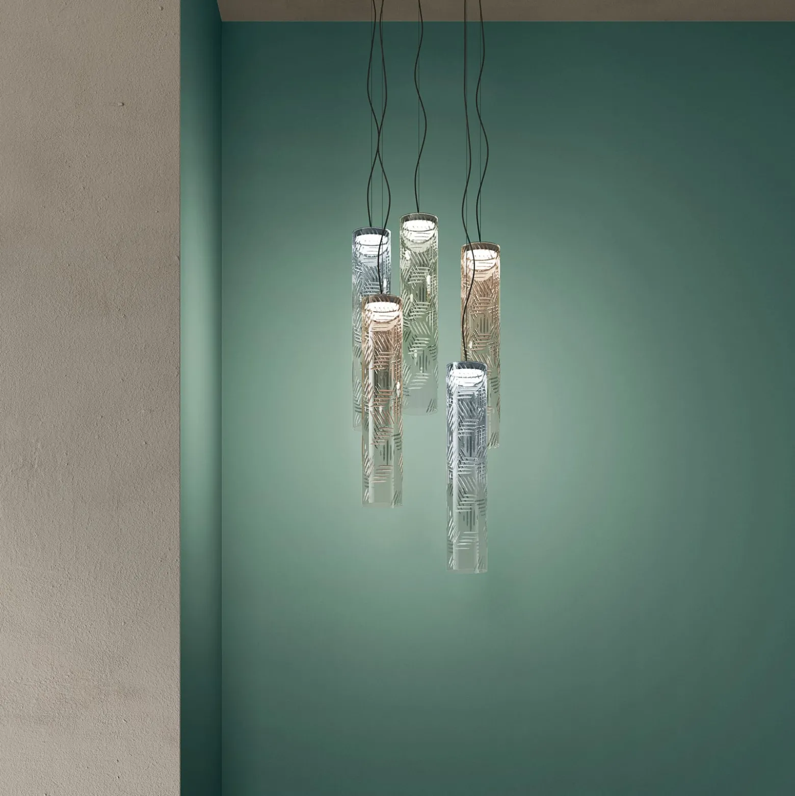 kdln LED-Pendelleuchte Jer 1, rauchblau, Ø 10 cm, Glas