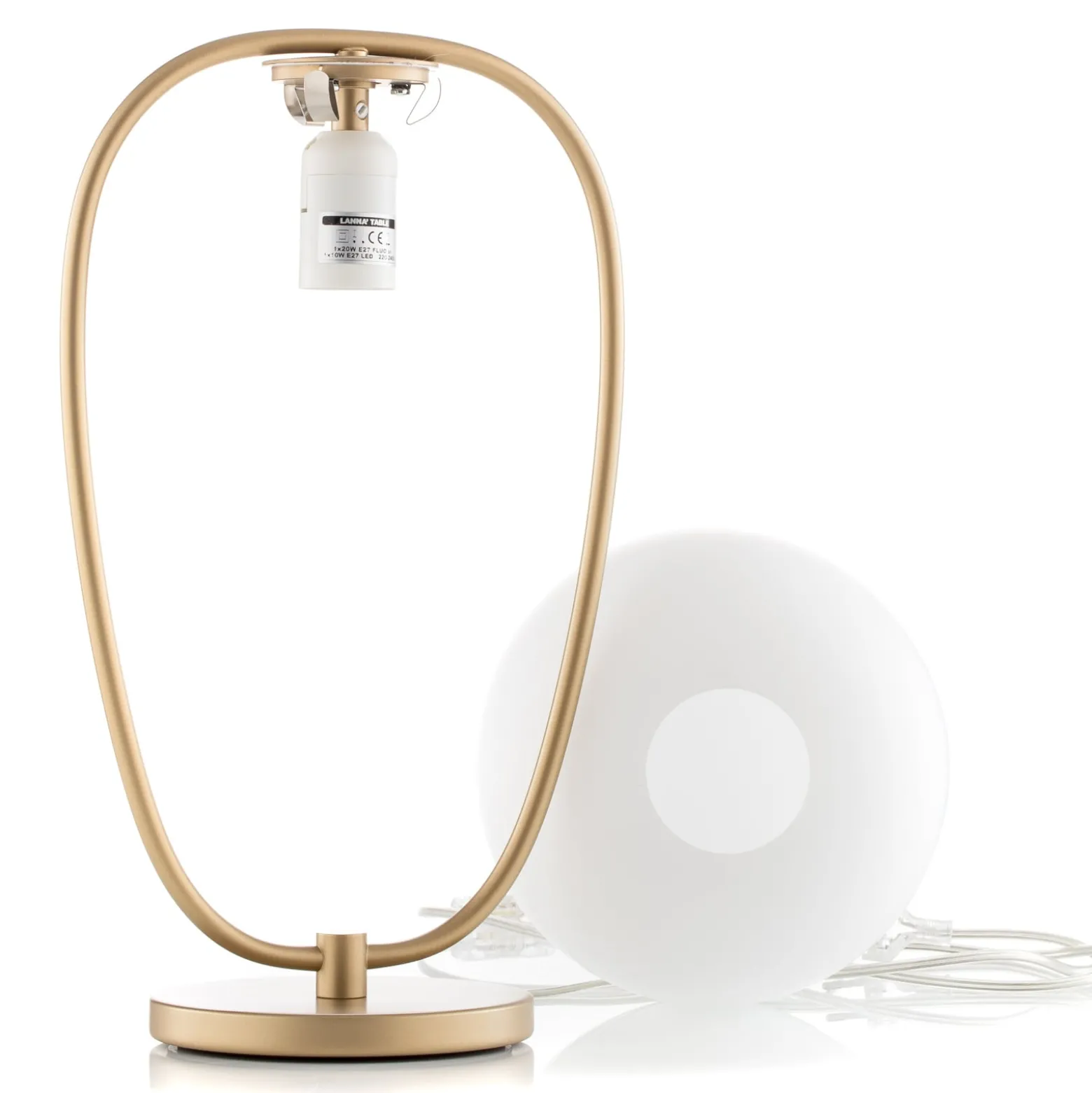 kdln Tischlampe Lannà, weiß/gold, Höhe 40 cm, Glas