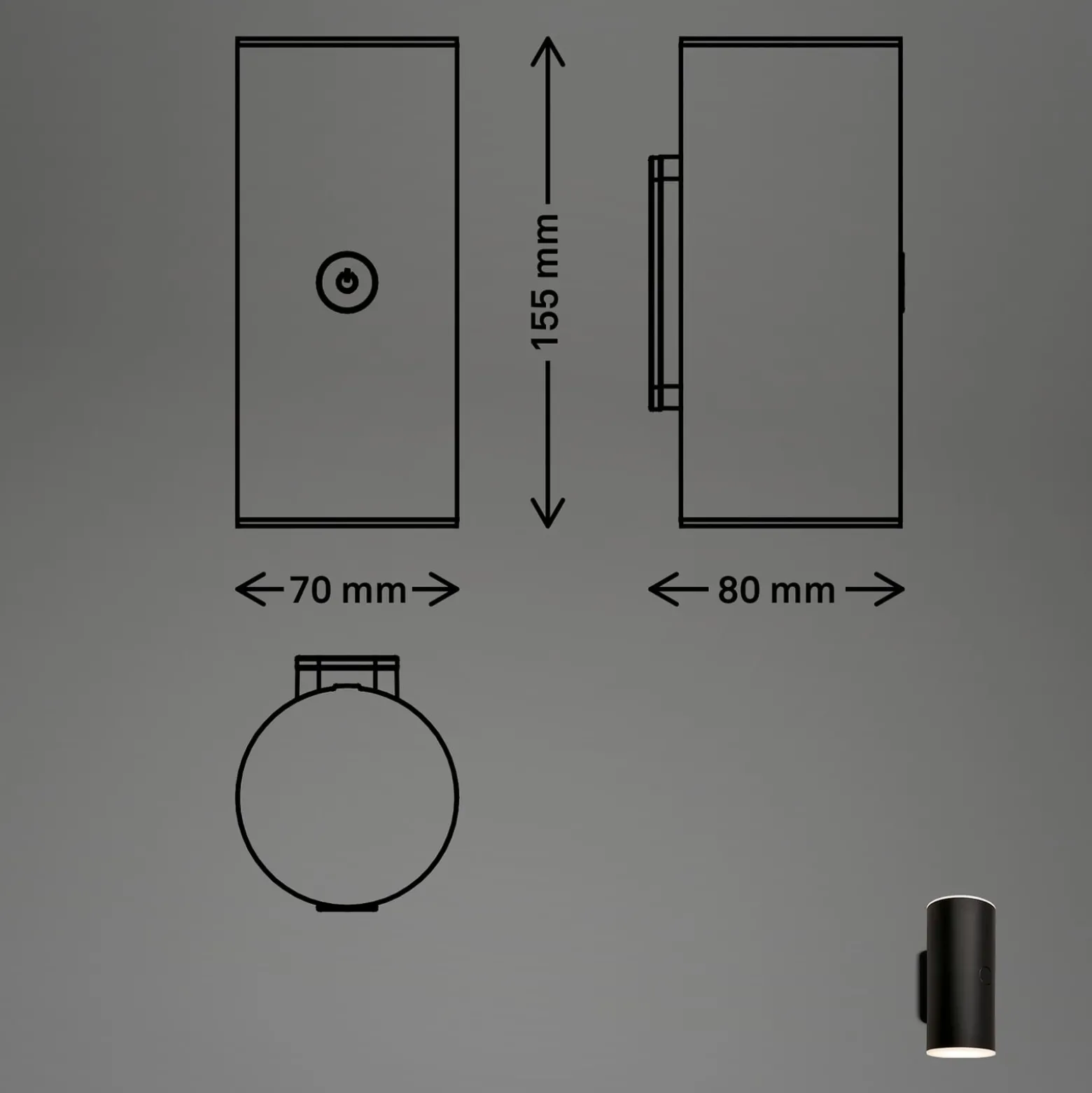 LED-Akku-Außenwandlampe 3786015, schwarz Touchdimmer up/down