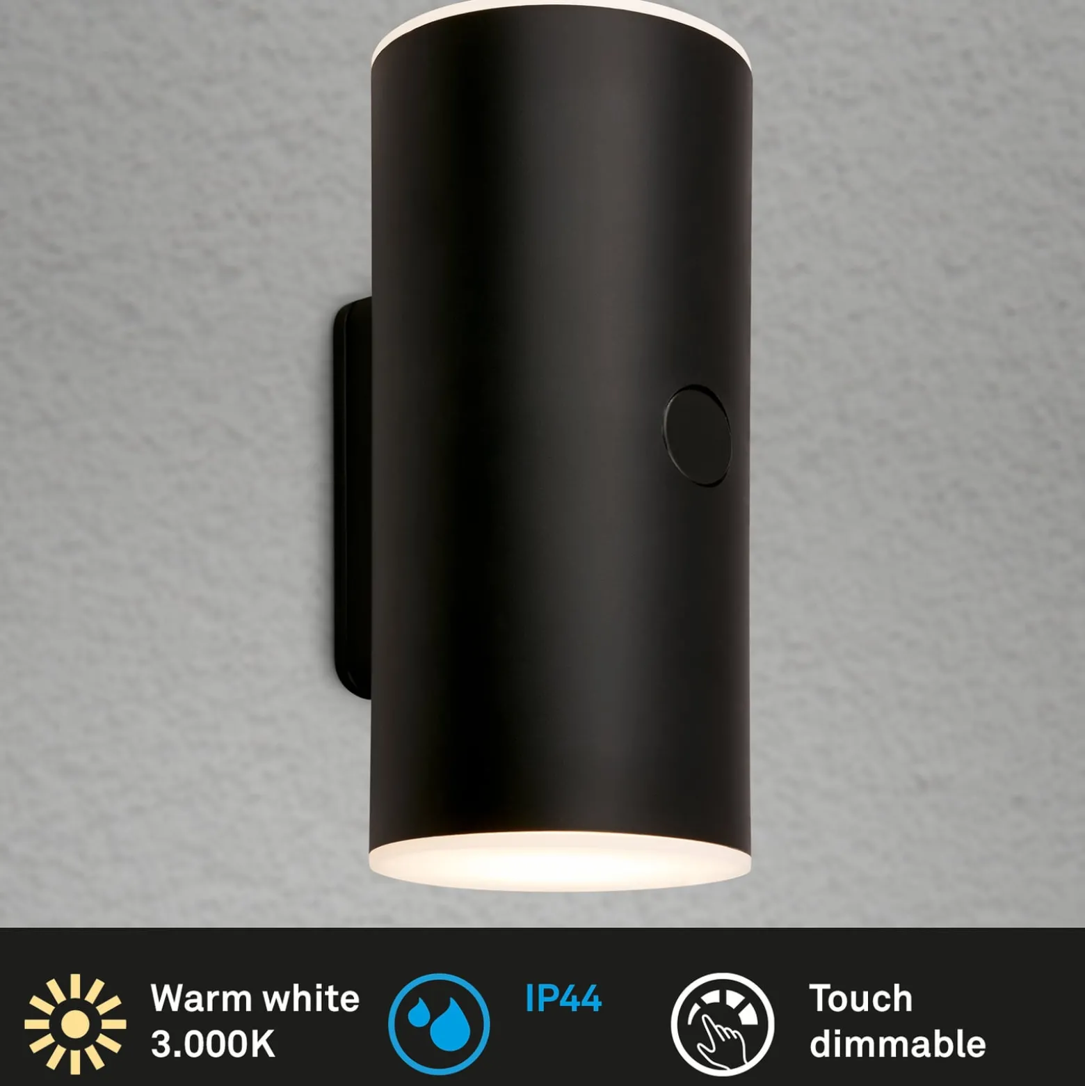 LED-Akku-Außenwandlampe 3786015, schwarz Touchdimmer up/down