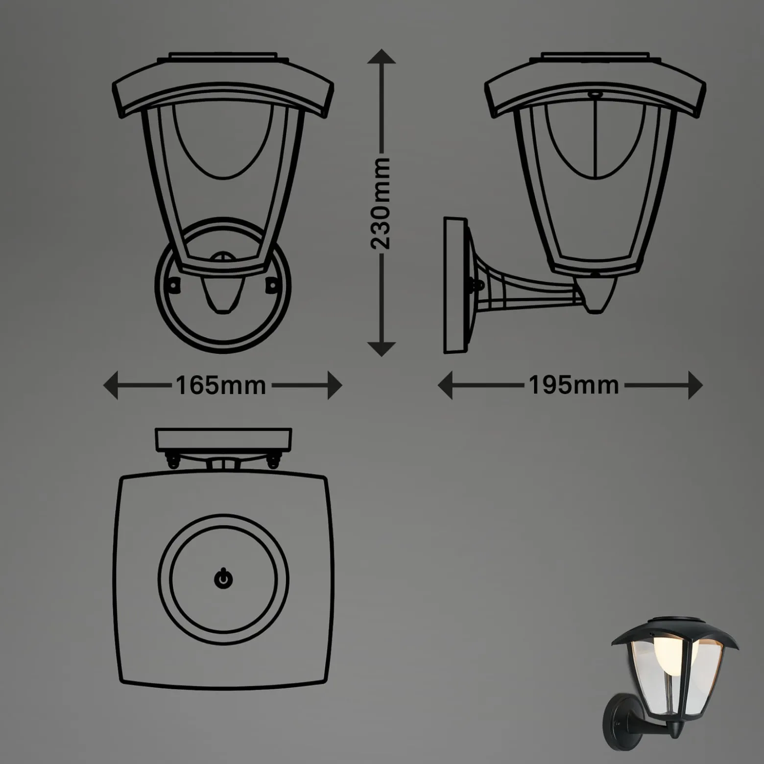 LED-Akku-Außenwandleuchte 3929015, schwarz, Touchdimmer