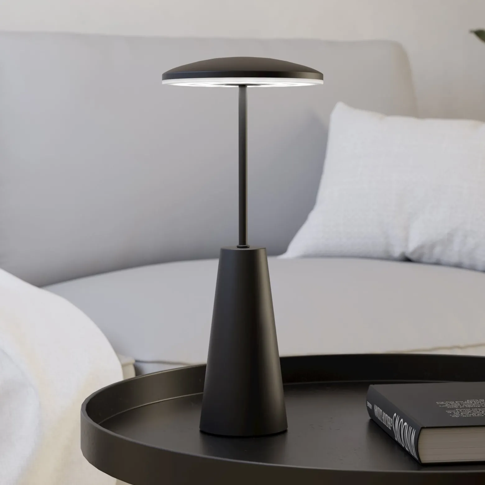 LED-Akkuleuchte Piccola, schwarz, Höhe 28cm, Metall, IP54