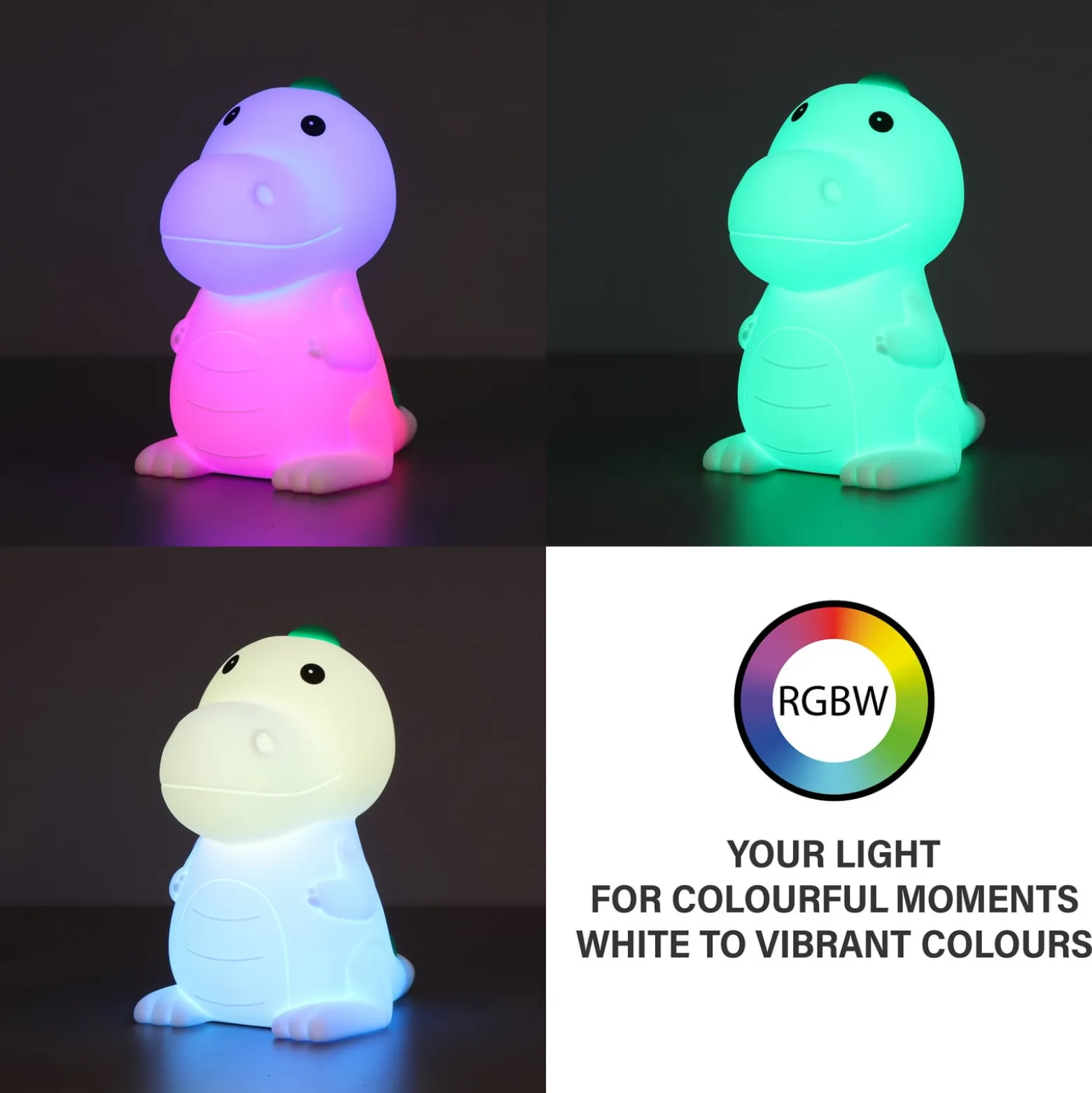 LED-Akku-Nachttischlampe Dinosauro, Dino, weiß, RGB, dimmbar