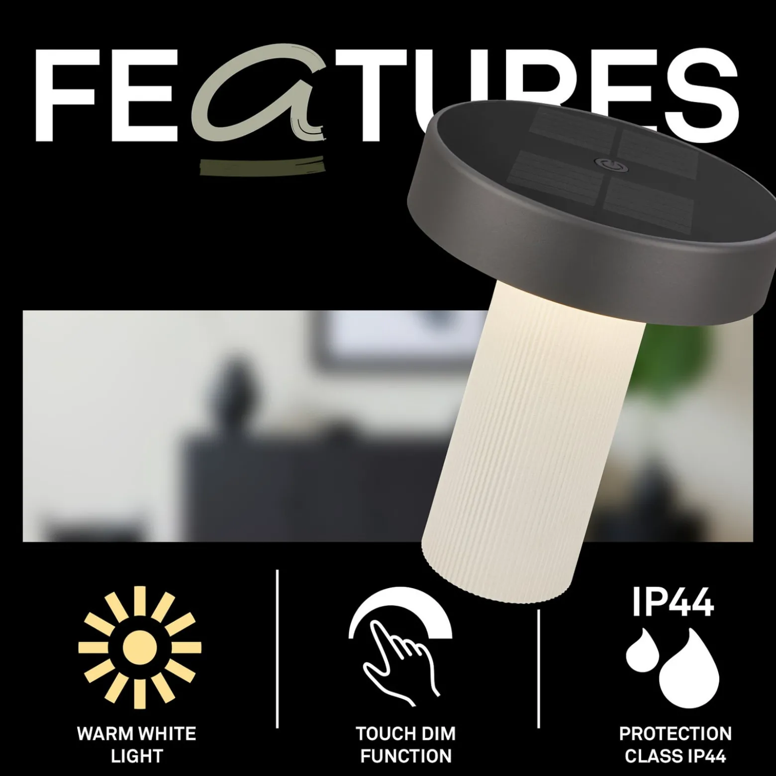 LED-Akku-Solar-Tischlampe Poga, altweiß/anthrazit, IP44