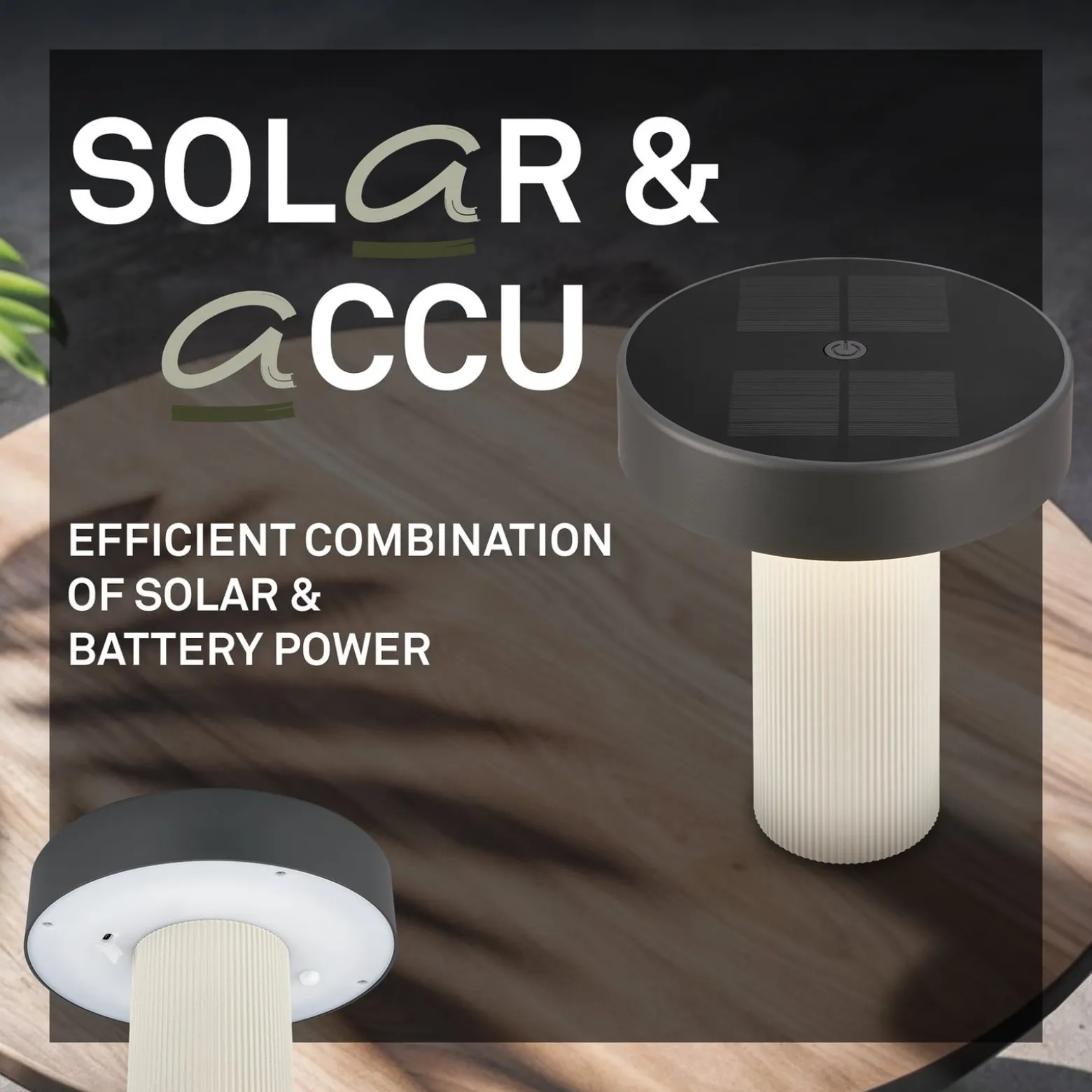 LED-Akku-Solar-Tischlampe Poga, altweiß/anthrazit, IP44