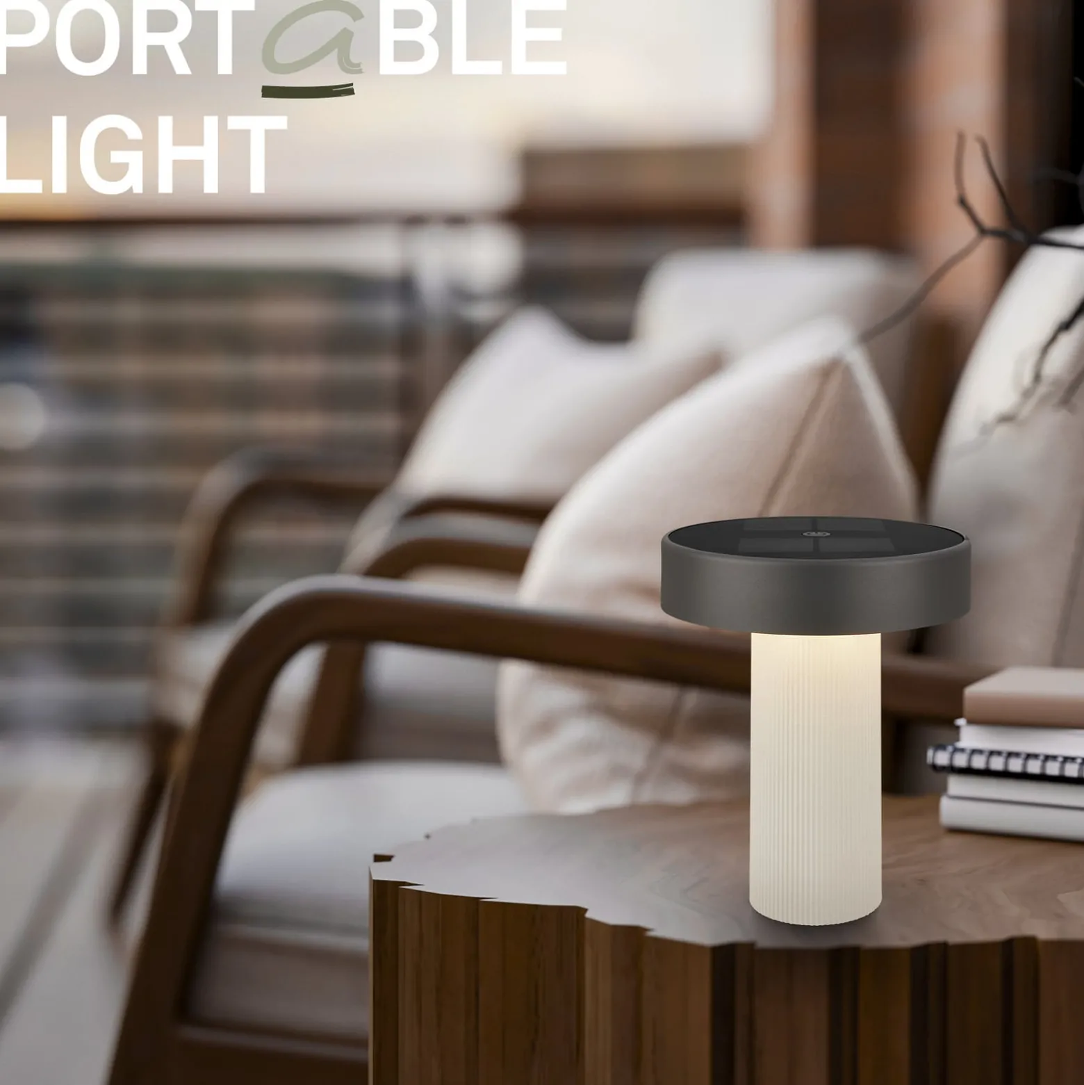 LED-Akku-Solar-Tischlampe Poga, altweiß/anthrazit, IP44